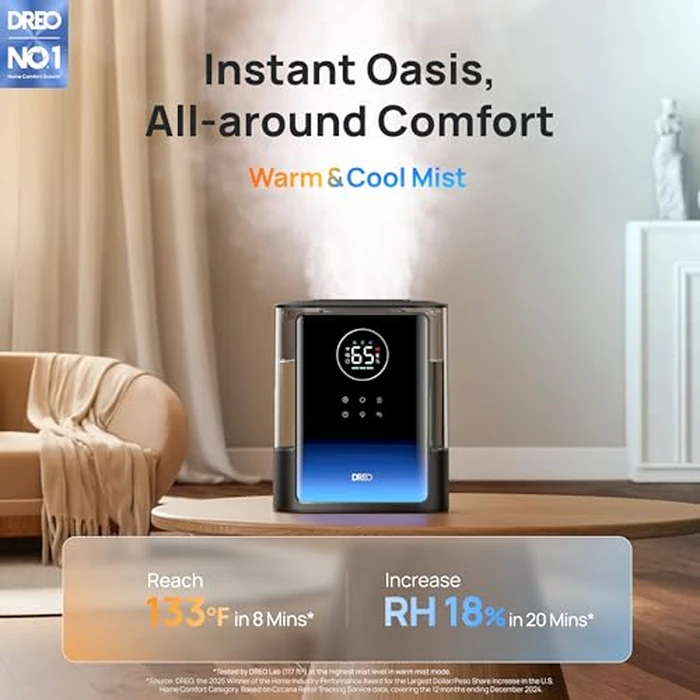 DREO 8L Smart Humidifiers for Bedroom 600ft², 80H Runtime Warm&Cool Supersized Mist Humidifier for Large Room Indoor, Quiet Whole House humidifier for Baby, Plants, with Alexa/Google, Black, HM717S by DREO - Used - Very Good condition