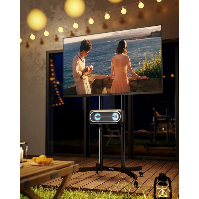 ECOTINY Heavy-Duty Rolling TV Stand for 32-85" Screens - Supports 187 lbs (154 lbs TV + 33 lbs Shelf), Stable Mobile TV Cart with Storage Tray & Locking Wheels, Floor TV Stand, Max VESA 600x400, Black by ECOTINY - Image 8