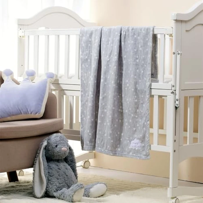 CREVENT Baby Welcome Gift Set Storage Basket with 2 Blankets+ 1 Security Blanket + 1 Taggie + 1 Gift Bag with Ribbon (Grey) by CREVENT - Image 3