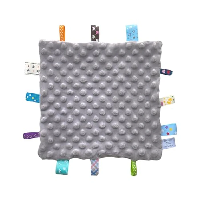 CREVENT Baby Welcome Gift Set Storage Basket with 2 Blankets+ 1 Security Blanket + 1 Taggie + 1 Gift Bag with Ribbon (Grey) by CREVENT - Image 5