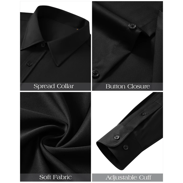 J.VER Black Button Up Shirt Men Stretch Stain Shield Long Sleeve Dress Shirt Wrinkle Resistant Business Formal Shirt with Pocket Large by J.VER - Image 4
