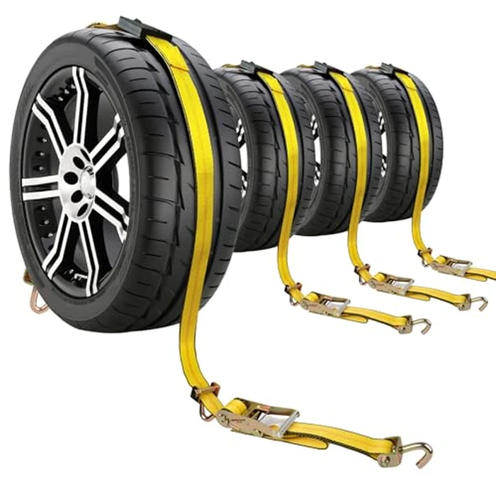 Autofonder Car Hauler Straps Heavy Duty 10,000 lbs Break Strength-3-Point Tire Tie Down Straps for Trailers,Over The Wheel Tie Downs with Rubber Cleats for SUV,Truck,ATV,UTV by Autofonder - Image 1