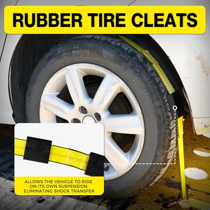 Autofonder Car Hauler Straps Heavy Duty 10,000 lbs Break Strength-3-Point Tire Tie Down Straps for Trailers,Over The Wheel Tie Downs with Rubber Cleats for SUV,Truck,ATV,UTV by Autofonder - Image 6