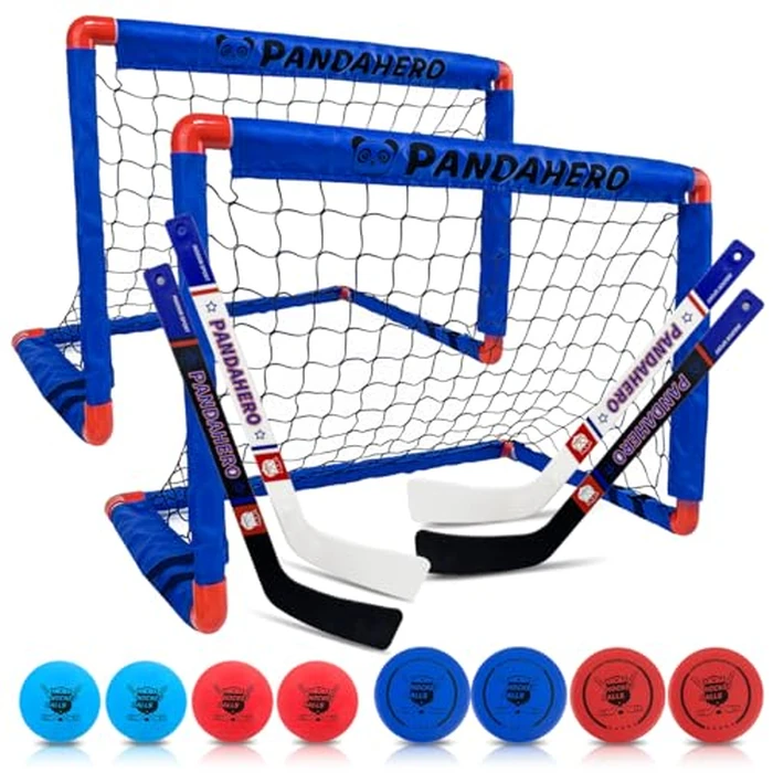 Pandahero Mini Hockey Net Set for Kids - Indoor Knee Floor Hockey Kit with 2 Goals, 4 Mini Sticks & 8 Soft Foam Balls and Pucks - Indoor Toy Set for Boys & Girls by Pandahero - Used - Very Good condition - CA$76.25