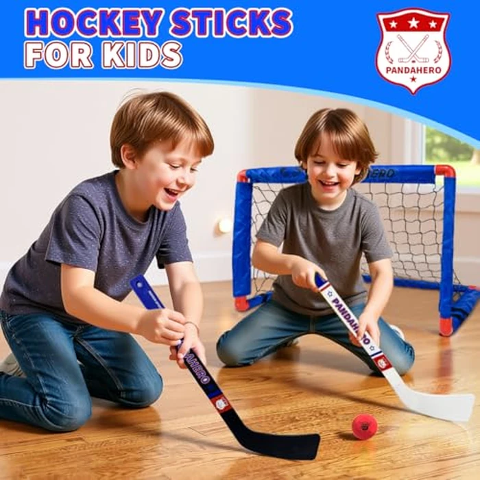 Pandahero Mini Hockey Net Set for Kids - Indoor Knee Floor Hockey Kit with 2 Goals, 4 Mini Sticks & 8 Soft Foam Balls and Pucks - Indoor Toy Set for Boys & Girls by Pandahero - Image 3