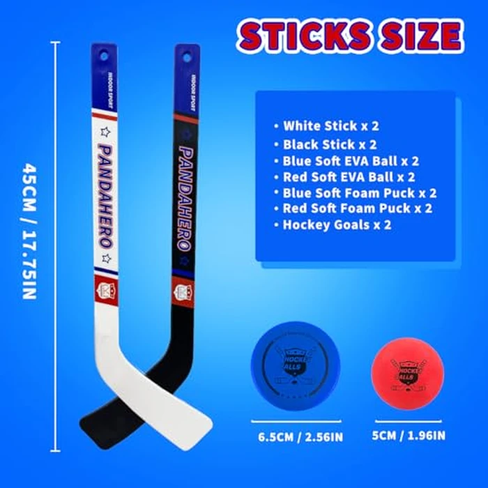 Pandahero Mini Hockey Net Set for Kids - Indoor Knee Floor Hockey Kit with 2 Goals, 4 Mini Sticks & 8 Soft Foam Balls and Pucks - Indoor Toy Set for Boys & Girls by Pandahero - Image 4