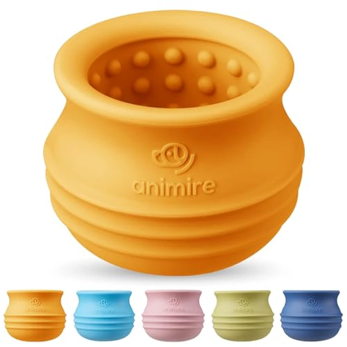 Animire Treat Dispensing Dog Toy, Long-Lasting Interactive Puzzle Toys for Dogs, Stuffable Dog Enrichment Frozen Lick Treat Toy for Boredom, BPA Free Silicone Fetch Catch Chew Toy (Orange,L) by Animire - Image 1