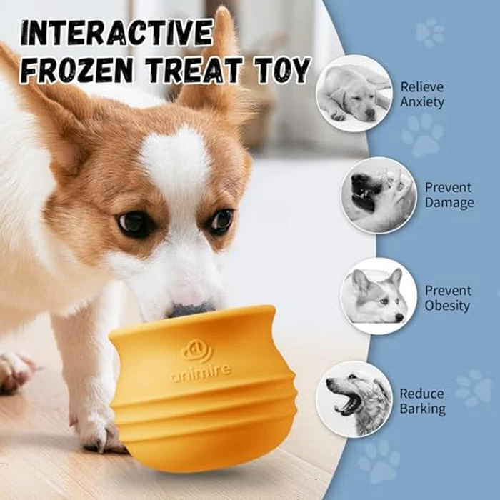 Animire Treat Dispensing Dog Toy, Long-Lasting Interactive Puzzle Toys for Dogs, Stuffable Dog Enrichment Frozen Lick Treat Toy for Boredom, BPA Free Silicone Fetch Catch Chew Toy (Orange,L) by Animire - Image 2