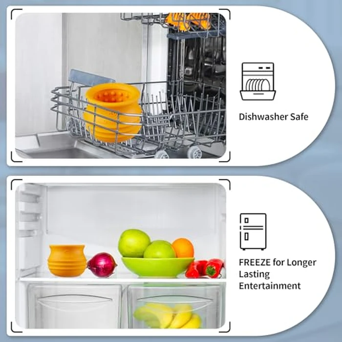 Animire Treat Dispensing Dog Toy, Long-Lasting Interactive Puzzle Toys for Dogs, Stuffable Dog Enrichment Frozen Lick Treat Toy for Boredom, BPA Free Silicone Fetch Catch Chew Toy (Orange,L) by Animire - Image 7