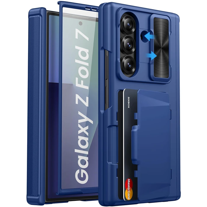 SIXBOX for Samsung Galaxy Z Fold 7 Case Wallet, Built-in & Camera Cover & Card Holder & Hinge Protection & Screen Protector, Rugged Full Body Protective Phone Case for Galaxy Z Fold 7 2025, Blue by SIXBOX - Used - Like New condition