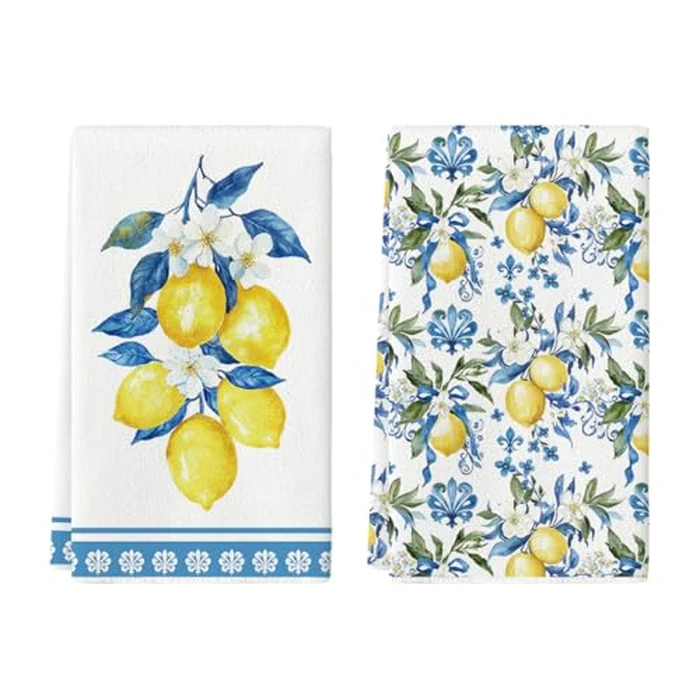 Artoid Mode Lemon Flowers Floral Summer Kitchen Towels Dish Towels, 18x26 Inch Seasonal Decoration Hand Towels Set of 2 by Artoid Mode - Image 1