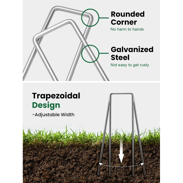 GROWNEER 200 Pack Landscape Staples 6 Inch 11 Gauge Heavy Duty Hot-Dip Galvanized Steel Garden Stakes U-Shaped Weed Barrier Spikes Metal Ground Pins for Lawn and Yard Landscaping by GROWNEER - Image 4