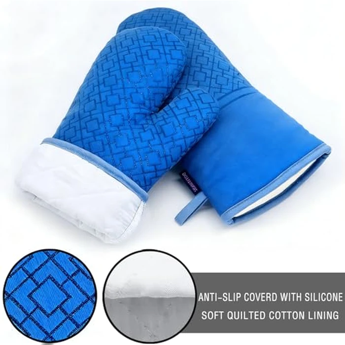 Oven Mitts and Pot Holders Sets 6pcs, Kitchen Oven Glove,High Heat Resistant 550 Degree Extra Long Oven Mitts and Potholders with Non-Slip Silicone Surface for Home Essentials (Grey) (Navy Blue) by SHAWNTOO - Image 3