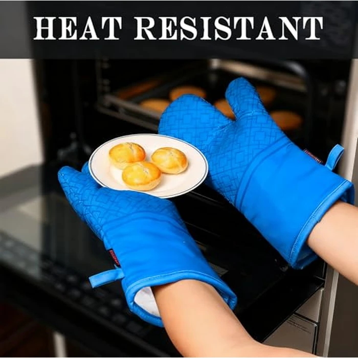 Oven Mitts and Pot Holders Sets 6pcs, Kitchen Oven Glove,High Heat Resistant 550 Degree Extra Long Oven Mitts and Potholders with Non-Slip Silicone Surface for Home Essentials (Grey) (Navy Blue) by SHAWNTOO - Image 4