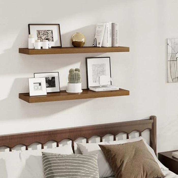 Fun Memories 12 Deep Floating Shelves, 40W x 12D Floating Shelves for Wall Set of 2, Extra Deeper Hanging Wood Shelves for Wall for Living Room Kitchen Laundry Room Kitchen Home Office - Walnut by Fun Memories - Image 2