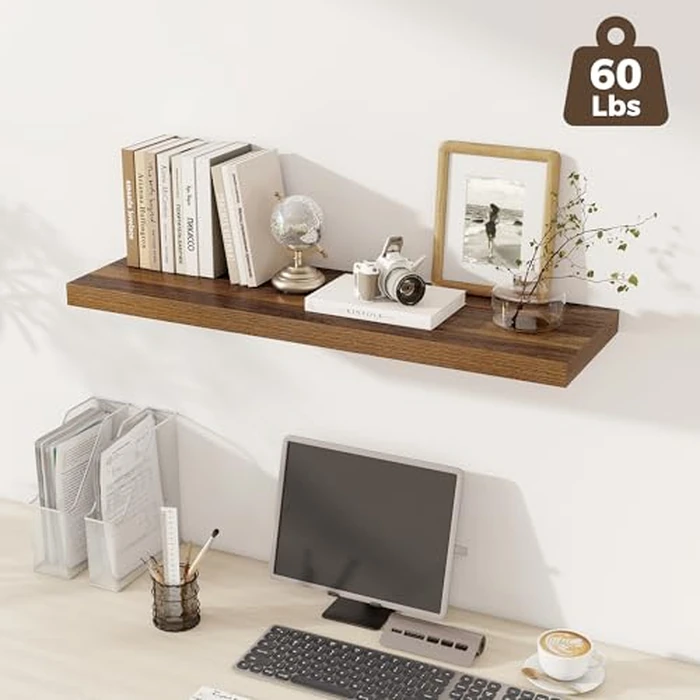 Fun Memories 12 Deep Floating Shelves, 40W x 12D Floating Shelves for Wall Set of 2, Extra Deeper Hanging Wood Shelves for Wall for Living Room Kitchen Laundry Room Kitchen Home Office - Walnut by Fun Memories - Image 6