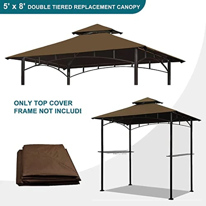 Grill Gazebo Replacement Canopy Top - Wonwon 5x8 Gazebo Roof Double Tiered Outdoor BBQ Roof Cover Grill Shelter Only Fit for Model L-GG001PST-F (Brown) by Wonwon - Image 4