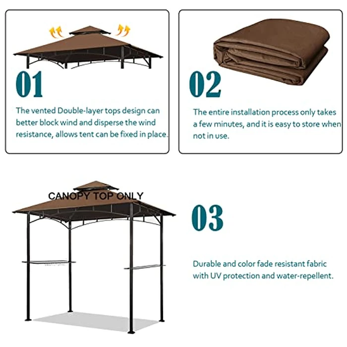 Grill Gazebo Replacement Canopy Top - Wonwon 5x8 Gazebo Roof Double Tiered Outdoor BBQ Roof Cover Grill Shelter Only Fit for Model L-GG001PST-F (Brown) by Wonwon - Image 5