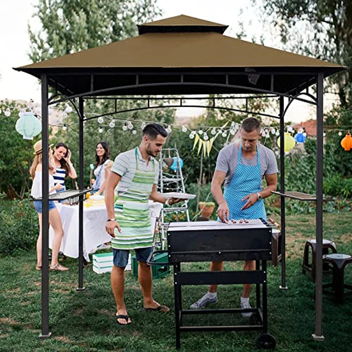 Grill Gazebo Replacement Canopy Top - Wonwon 5x8 Gazebo Roof Double Tiered Outdoor BBQ Roof Cover Grill Shelter Only Fit for Model L-GG001PST-F (Brown) by Wonwon - Image 7
