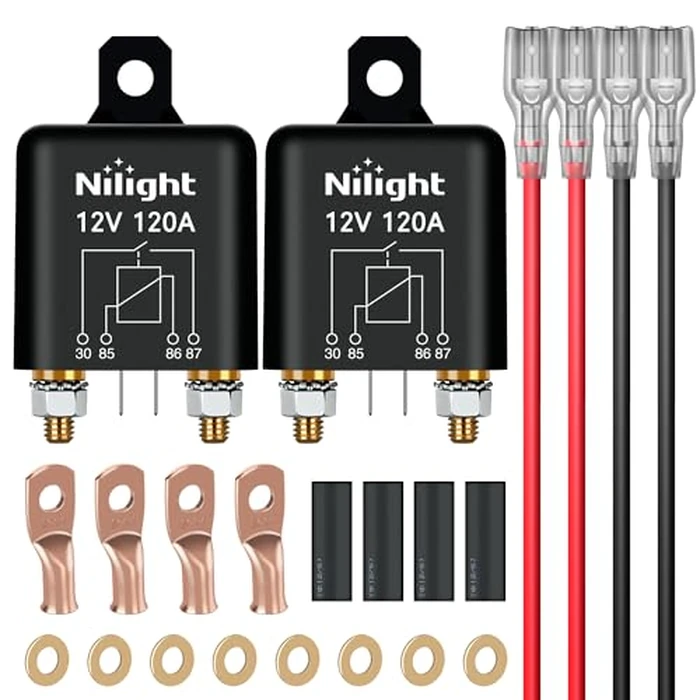 Nilight 2PC 120A Starter Relay 4 Pin Split Charge Relays Switch 12V Continuous SPST High Current 4 Terminal Car Starter Control w/Copper Wire Lugs for Automotive Car Truck Camper by Nilight - Used - Like New condition - CA$13.64