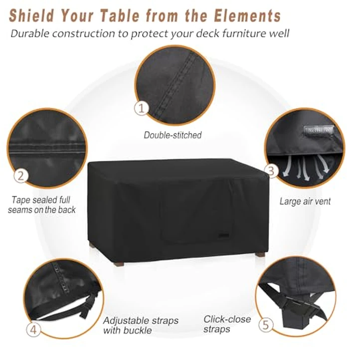NettyPro Patio Coffee Table Cover Rectangle, Waterproof Outdoor Furniture Small Side Table Cover Rectangular, 42x24x18 inch, Black by NettyPro - Image 3