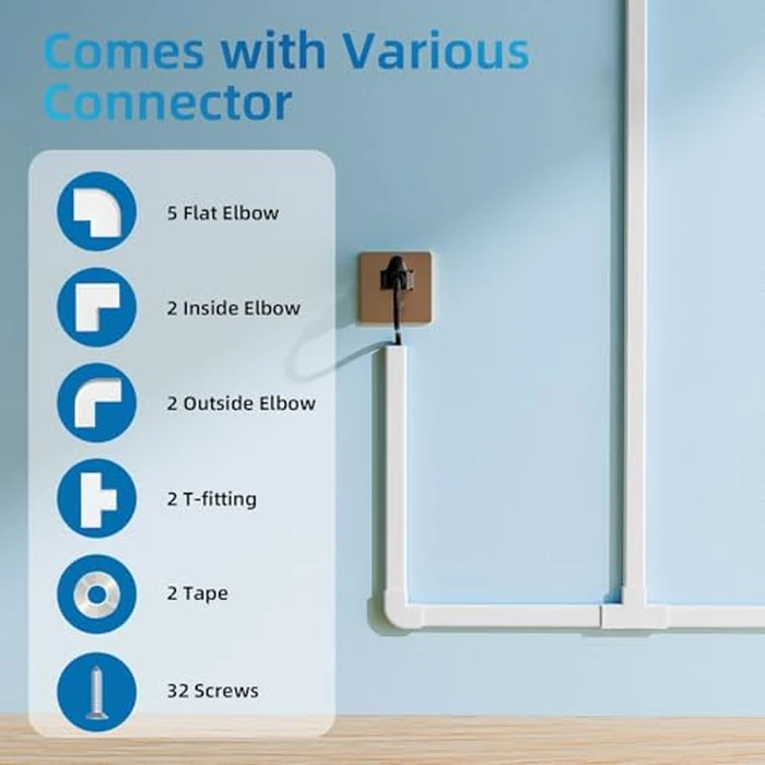 Yecaye 235in Wall Cord Hider for 2-3 Cords, On-Wall Cord Cover Channel, Long Cable Concealer, Cable Cover Cords Management for Home Office, W0.94in H0.47in, White by Yecaye - Image 3