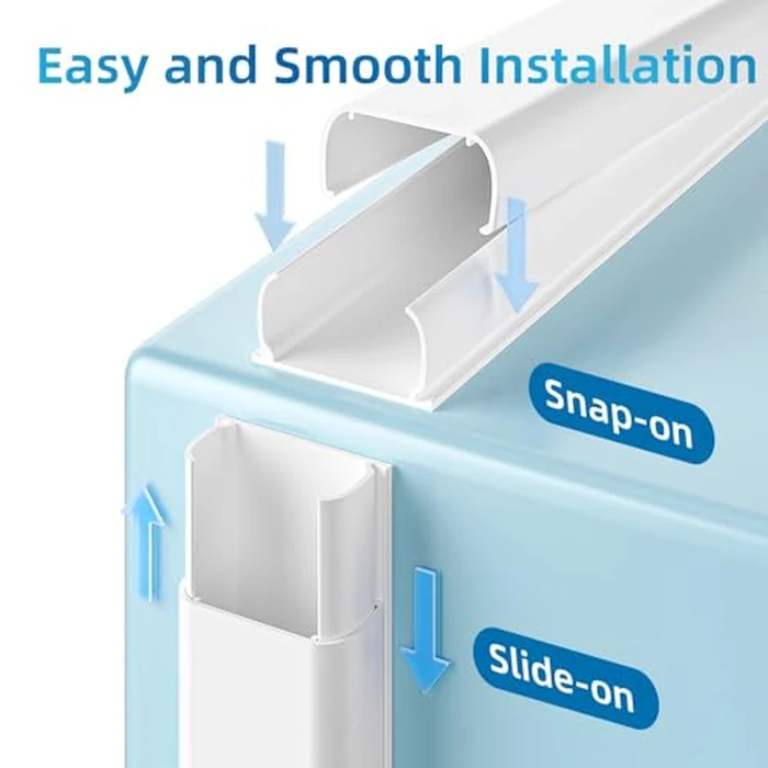 Yecaye 235in Wall Cord Hider for 2-3 Cords, On-Wall Cord Cover Channel, Long Cable Concealer, Cable Cover Cords Management for Home Office, W0.94in H0.47in, White by Yecaye - Image 4