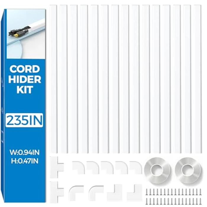 Yecaye 235in Wall Cord Hider for 2-3 Cords, On-Wall Cord Cover Channel, Long Cable Concealer, Cable Cover Cords Management for Home Office, W0.94in H0.47in, White by Yecaye - Image 7