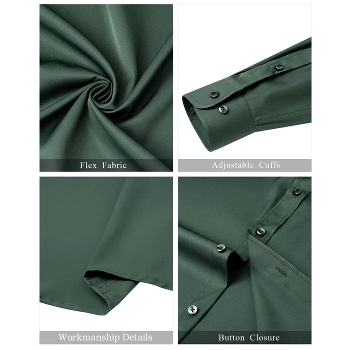 J.VER Men's Nehru Collar Shirts Business Casual Long Sleeve Button Down Formal Shirt with Pocket Dark Green Medium by J.VER - Image 6