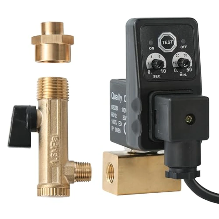 Automatic Electronic Tank Drain Kit, 1/4" NPT Timer Operated Compressor Air Drain Valves with 1/4" flexible Braided Steel Tube and Ball Valve Strainer 1/2" x 1/4" MNPT by SUNROAD - Image 3