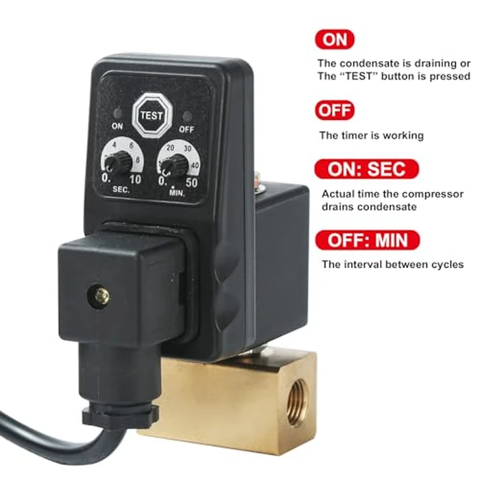 Automatic Electronic Tank Drain Kit, 1/4" NPT Timer Operated Compressor Air Drain Valves with 1/4" flexible Braided Steel Tube and Ball Valve Strainer 1/2" x 1/4" MNPT by SUNROAD - Image 5
