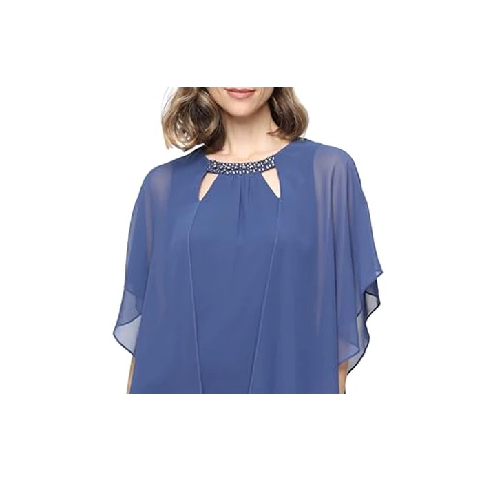 S.L. Fashions Women’s Capelet Cascade Sleeve Dress with Beaded Cutout Neckline, Special Occasion Dress by S.L. Fashions - Used - Like New condition