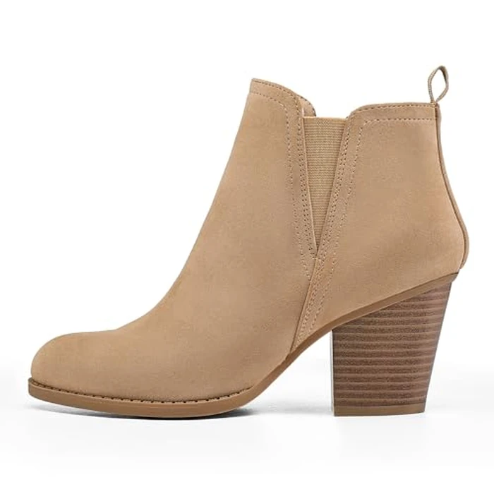 mysoft Women's Ankle Boots V Cut Side Elastic Panel Stacked Chunky Heel Booties with Side Zipper by mysoft - Image 3