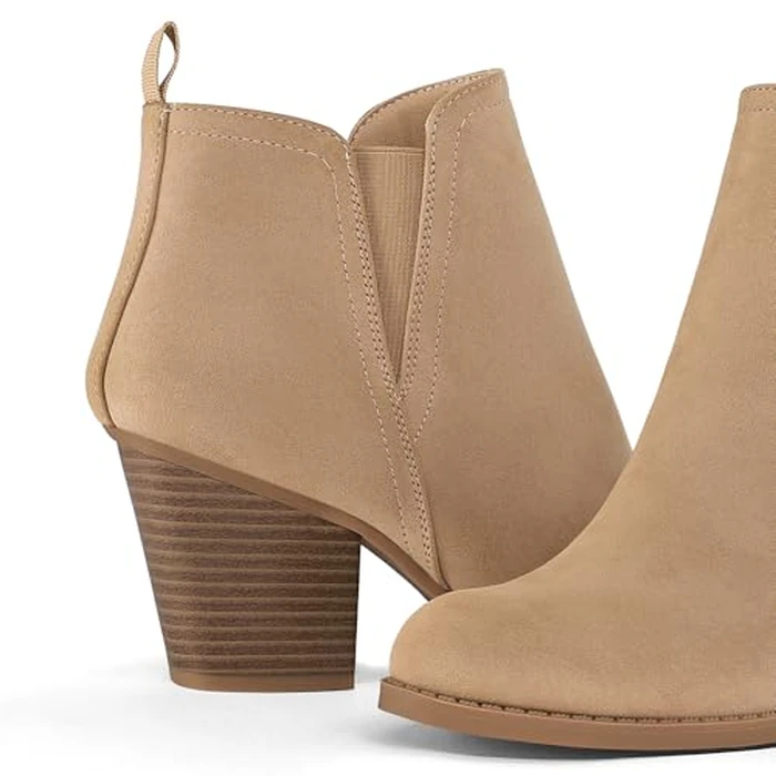 mysoft Women's Ankle Boots V Cut Side Elastic Panel Stacked Chunky Heel Booties with Side Zipper by mysoft - Image 6