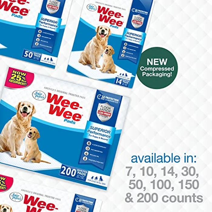 Four Paws Wee-Wee Superior Performance Unscented Pee Pads for Dogs & Puppies, Quilted Leak-Proof Dog Housebreaking Potty Training Floor Protection, 22" x 23", 100 Count by Four Paws - Image 9