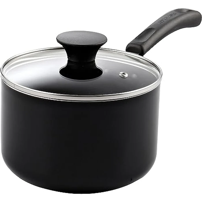Cook N Home Nonstick Sauce Pan with Glass Lid 3-Qt, Multi-purpose Pot Saucepan Kitchenware, Black, Aluminum by Cook N Home - Used - Like New condition
