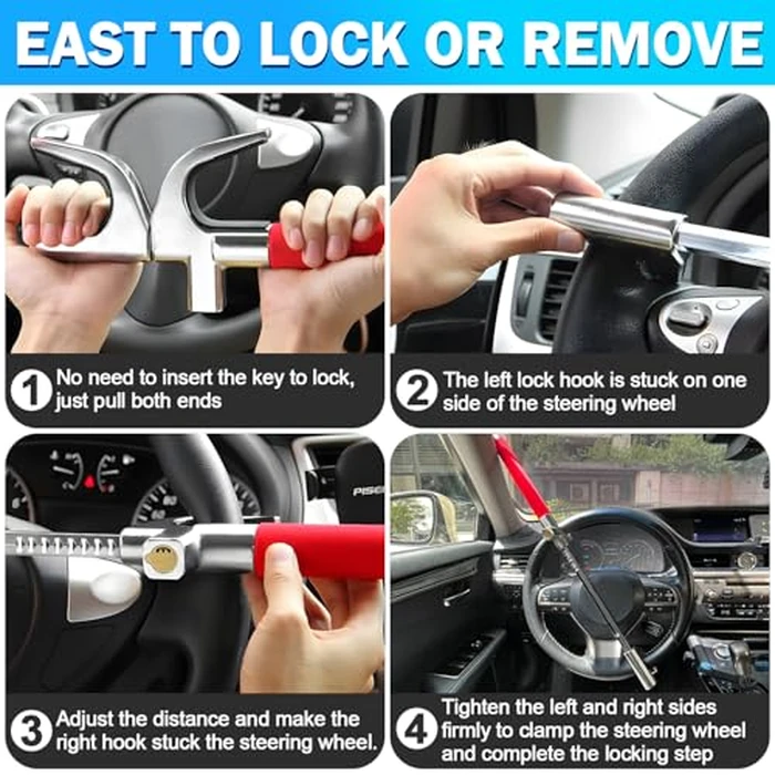 MONOJOY Steering Wheel Lock - Adjustable Antitheft Car Device Locks, Universal Volante Prevention Accessory, with 3 Keys and Escape Hammer for Truck SUV Van Security, Vehicle Immobilizer System by MONOJOY - Image 5