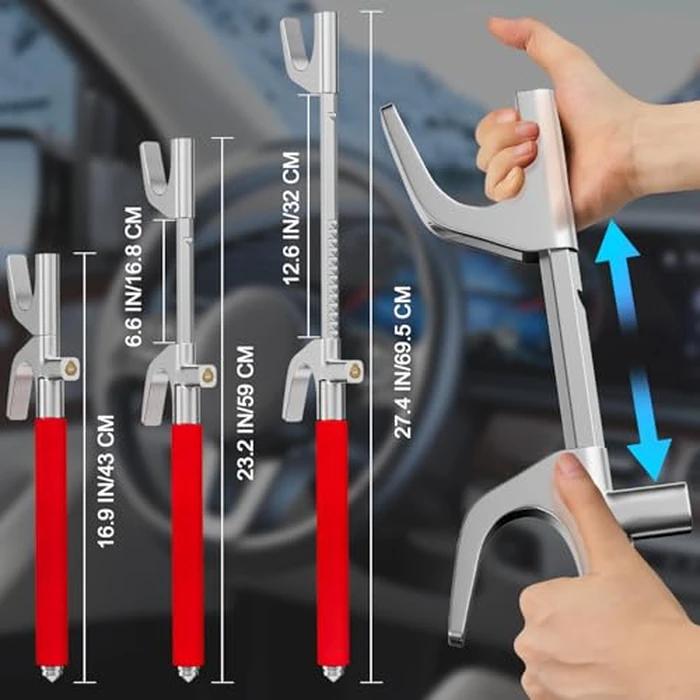 MONOJOY Steering Wheel Lock - Adjustable Antitheft Car Device Locks, Universal Volante Prevention Accessory, with 3 Keys and Escape Hammer for Truck SUV Van Security, Vehicle Immobilizer System by MONOJOY - Image 7