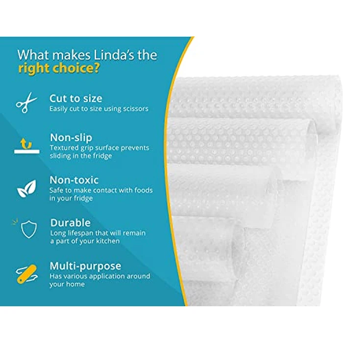 Refrigerator Liners for Shelves (12 Pack) by Linda’s Essentials - Non-Adhesive Shelf or Drawer Liner, BPA-Free Fridge Mats for Kitchen & Cabinets, Easy to Clean, Ideal Household Essentials (Clear) by Linda's Essentials - Image 4