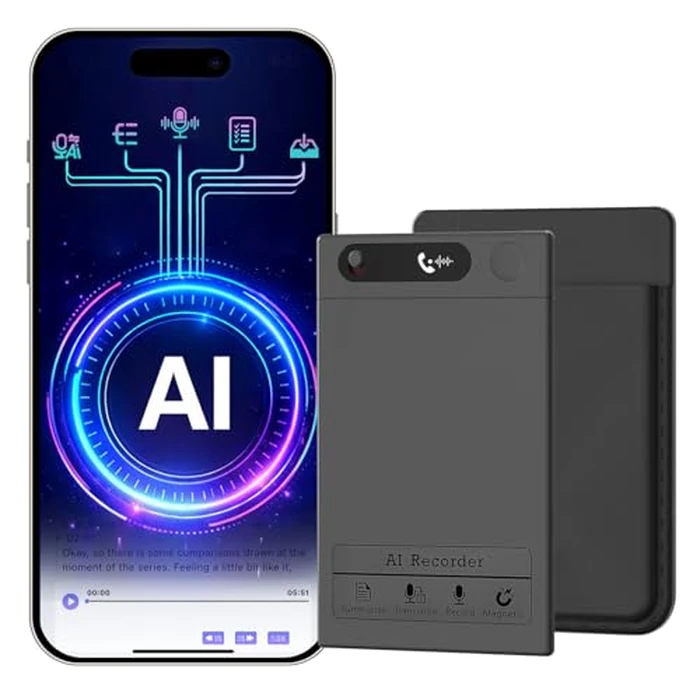 AI Smart Voice Recorder, 64GB 1000+ Hours Audio Recorder with Fast AI Transcription, Summaries, Mind Map, Q&A, Data Safe, Ultra-Thin, Magnetic Case, for Meetings, Calls, Lectures, Matte Grey by Beati Faucet - Image 1