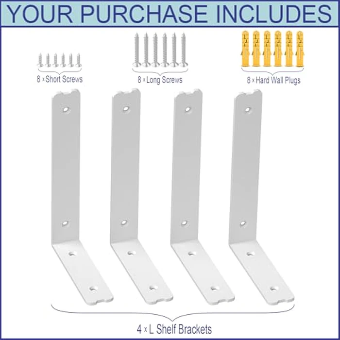 Holmorisent Heavy Duty Shelf Bracket L Shelf Brackets 10 inch, L Brackets Holds 200lbs Made of Super-Hard Special Steel, White Shelf Bracket with Hardware 4 Pack (10" x 6") by Holmorisent - Image 4