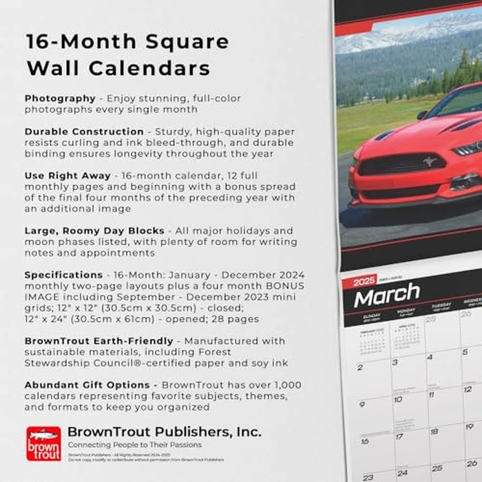 Ford Mustang OFFICIAL | 2025 12 x 24 Inch Monthly Square Wall Calendar | Foil Stamped Cover | Plastic-Free | BrownTrout | Motor Muscle Car by BrownTrout - Image 3