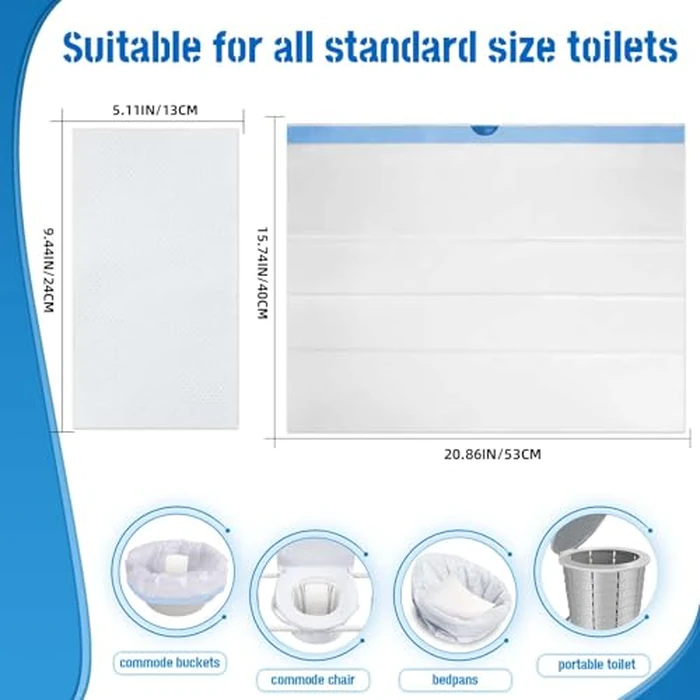 Hlinakrbcs 60 Pack Commode Liners with Absorbent Pads(Lemon Scent),Bedside Commode Liners Disposable for Portable Toilet,Adult Commode Chair Bucket & Porta Potty,Camping Toilet Bags by Hlinakrbcs - Image 2