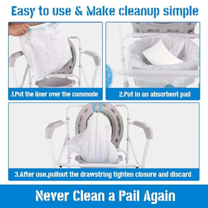 Hlinakrbcs 60 Pack Commode Liners with Absorbent Pads(Lemon Scent),Bedside Commode Liners Disposable for Portable Toilet,Adult Commode Chair Bucket & Porta Potty,Camping Toilet Bags by Hlinakrbcs - Image 5