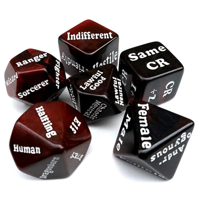 Dungeon Helper Dice Character Creator Dungeon Master NPC Character Randomizer 6 Dice Set Tabletop Role-Playing Games D&D Compatible Dungeons Dragons Other TTRPG Instant Roll Game Master DM GM with Bag by Witty Emporium - Image 1