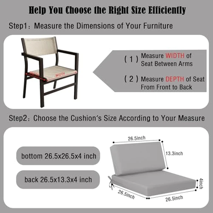 idee-home Outdoor Cushions for Patio Furniture, Outdoor Seat Cushion, Waterproof Couch Hampton Bay Deep Seat Replacement Chair Cushions for Garden Lawn Backyard Deck, 26.5 x 26.5 Grey by idee-home - Image 5