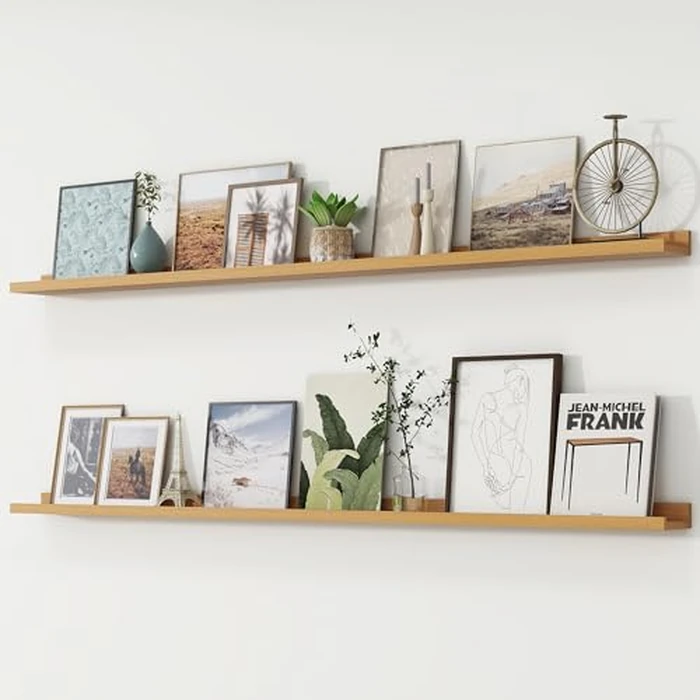 Floating Shelves, Kids Bookshelf Wall Mounted Set of 2, 72 Inches Long Large Nursery Book Shelves for Toys Storage, Picture Ledge Shelf for Living Room Bedroom Decor Books Photo Frames, Natural Oak by FLYJOE - Used - Very Good condition - CA$121.86