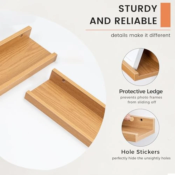 Floating Shelves, Kids Bookshelf Wall Mounted Set of 2, 72 Inches Long Large Nursery Book Shelves for Toys Storage, Picture Ledge Shelf for Living Room Bedroom Decor Books Photo Frames, Natural Oak by FLYJOE - Image 3