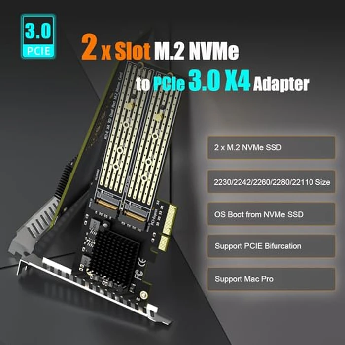 GLOTRENDS PA20 Dual M.2 NVMe to PCIe 3.0 X4 Adapter with PCIe Bifurcation, Setup Soft M.2 NVMe RAID via OS Tool (Support 22110/2280 Size) by GLOTRENDS - Image 2