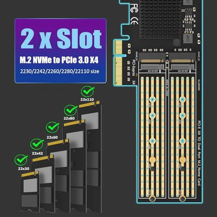 GLOTRENDS PA20 Dual M.2 NVMe to PCIe 3.0 X4 Adapter with PCIe Bifurcation, Setup Soft M.2 NVMe RAID via OS Tool (Support 22110/2280 Size) by GLOTRENDS - Image 4